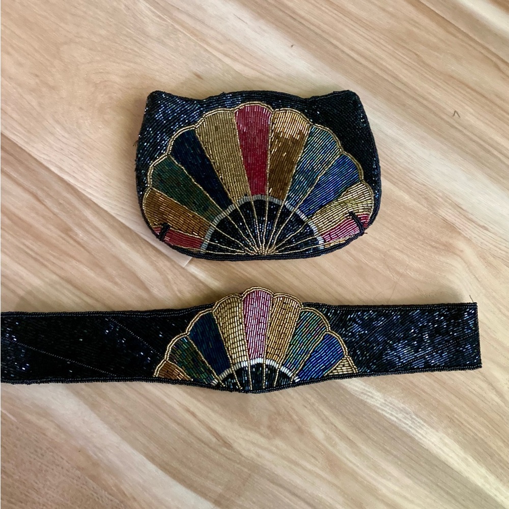 Elegant Multicolor Beaded Clutch and Belt Set vintage 1980’s
